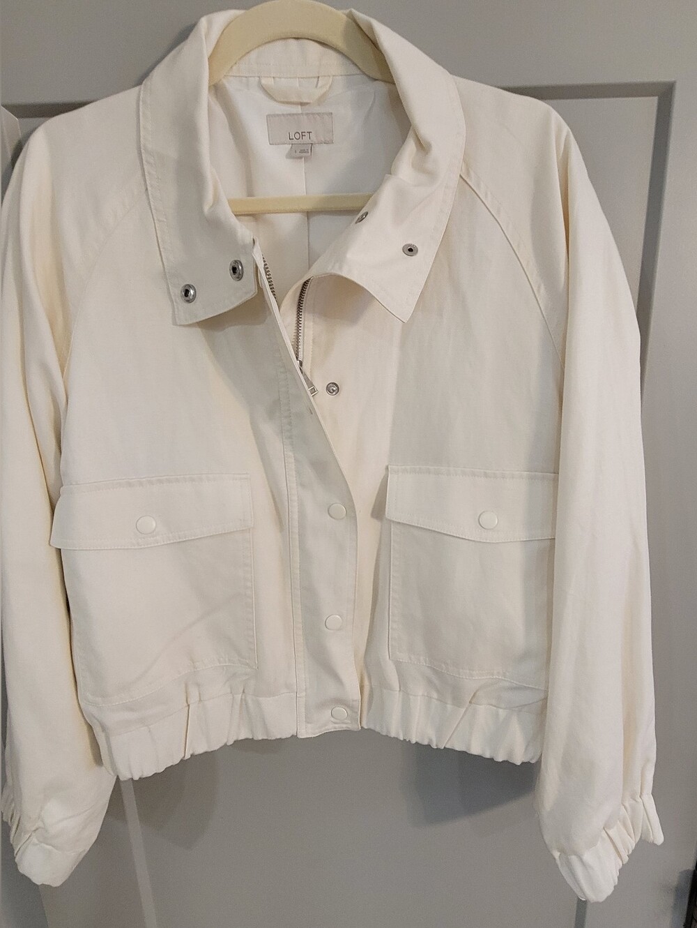 LOFT Cropped Funnel Neck Utility Cargo Jacket Off White Size Small